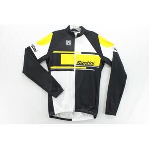 Santine SMS Cycling Jersey Adult Large Full Zip Fleece Lined Black Yellow White